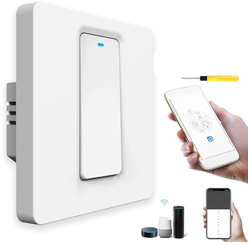 Acmerota Smart Wall Switch Compatible for Alexa Light Switch 1Gang 1Way (Neutral Required) WIFI Smart Light Switch Compatible with Amazon Alexa, Google Assistant (No HUB Required)