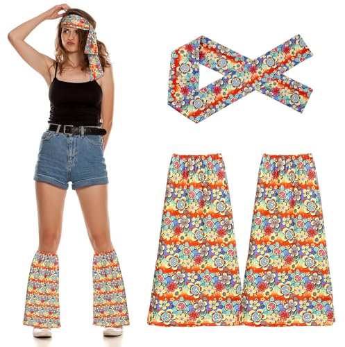 Bseical Hippie KostüM Damen, 70er Jahre Accessoires, Stirnband Und Stulpen FüR Frauen Und MäDchen, 60s Motto Party Fasching Karneval Tanzen Aerobic KostüM Accessoires, A