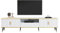 TV Schrank 200cm, TV Lowboard in Marmoroptik, Fernsehtisch mit Türen und Schubladen, Fernsehschrank Gestreiftes Panel, Goldene Dekoration, Passend für Fernseher Bis 90 Zoll, Moderner Weißer TV Schrank