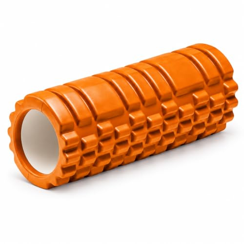 Orange Foam Massage Roller, 33 x 14 cm | Lightweight foam roller for legs, back and arms, suitable for gym, physio, muscle massage and trigger point use.