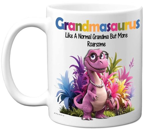 Stuff4 Grandma Gifts - Roarsome Grandmasaurus Mug - Happy Birthday Gifts for Grandma from Grandson Granddaughter, Dinosaur Mother's Day Presents, 11oz Ceramic Dishwasher Safe Premium Mugs