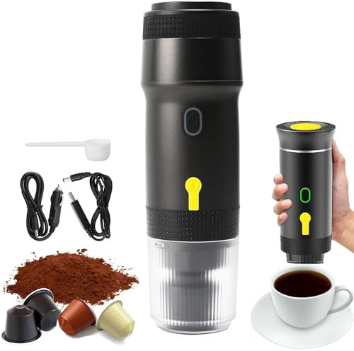 Yolispa Kaffeemaschine Auto Espressomaschine 12V, Tragbare Elektrische Espressomaschine Camping Kompatibel mit gemahlenem Kaffee NS Kapsel für Auto Kabellos 3 in 1 Kapsel Pulver