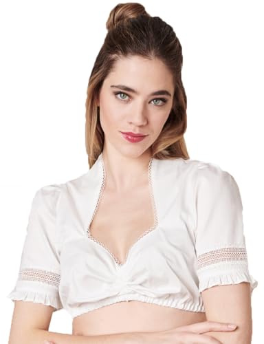 Krüger Dirndlbluse Tori Halbarm 211165 | Weiß oder Ecru – Elegante, traditionelle Trachtenbluse mit Spitze für Wiesn, Oktoberfest & Festliche Anlässe