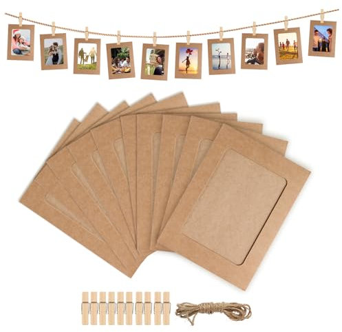 Luxoraiova 10 guirnaldas de fotos con grapas, marco de papel kraft para manualidades, 11,5 x 15,5 cm, decoración de pared, marco de fotos de cartón para cumpleaños, bodas, fiestas, aniversarios