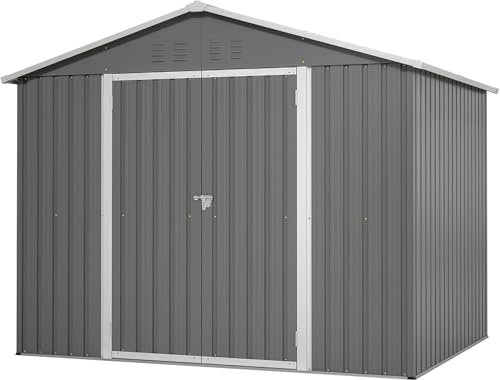 Emmtore 8x4 FT Metall Gerätehaus Gartenhaus Inkl. Metallfundament (ohne Boden), wetterfest Gartenschuppen für Outdoor Garten Terrasse (Grau, 8x6FT)