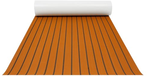 binxun Boot Bodenbelag Eva Schaum Faux Teak Boot Bodenbelag Anti-Rutsch Marine Teppich Yacht Teppich mit Stützkleber, 269x89cm Marine Boot Blatt Bodenbelag Matte für Motorboote Yacht Boot, Braun