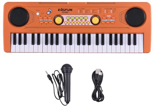 Piano electrónico 49 tecla 16 tonos 8 ritmos teclados piano con micrófono, 5 percusiones 6 demostraciones portátil teclado electrónico para principiantes