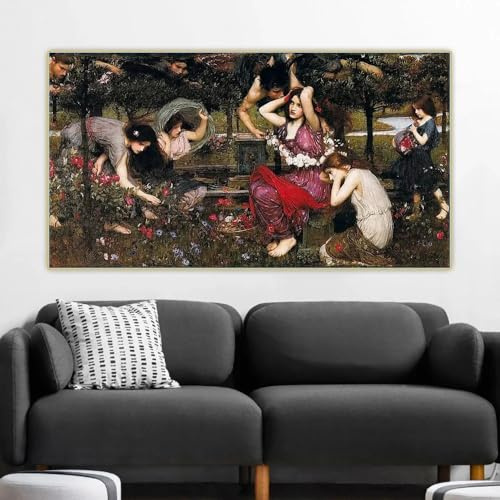GOSRD William Waterhouse „Flora und die Zephyre“ Klassischer Öldruck auf Leinwand, Gemälde, Poster, Bild, Wanddekoration für Zuhause (50 x 100 cm/Innenrahmen)