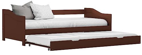 YuuSsea Ausziehsofa Bettgestell Dunkelbraun Kiefernholz 90x200 cm, Multifunktionales Gästebett mit Rollen, Schlafsofa für Schlafzimmer, Massivholz