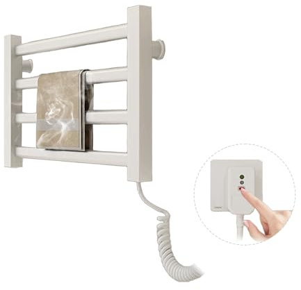 Uexedo - Secador de toallas eléctrico de 80 W, con termostato inteligente, 55 ℃, radiador seco, toallas, 45 x 30 cm, calentador de toallas sin taladrar montado en la pared (blanco)