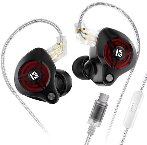 Yinyoo KBEAR BK1 Auriculares USB-C con micrófono para Gaming, Uso Diario y música,10 mm Dynamic Driver USB-C Auriculares para Jugadores FPS(Negro,con Mic)