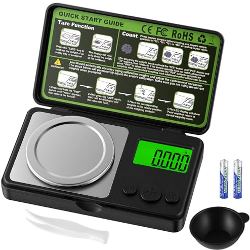 Alaoo Digitale Milligrammwaage, 0,001g/50g Feinwaage mit Pinzette, hohe Präzision, Mini Taschenwaage, Digitalwaage Goldwaage Münzwaage, Präzisionswaage mit Kalkgewicht für Pulver Schmuck Medizin,A