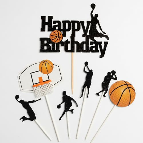 Basketball Theme Cake Topper for Birthday Party Decorations (7PCS)