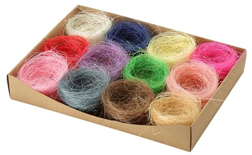 Angoily Nids D'œufs Décoratifs Naturels en Paille de Chanvre 12 Pièces Couleurs Assorties, Décorations Artisanales pour Fête de Pâques et Accessoires Couleur Aléatoire Style Aléatoire