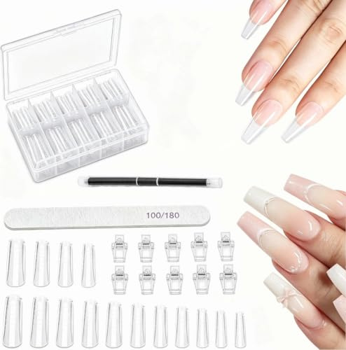 Molythrix 120 Pièces Faux Ongles Conseils de Extension avec Clip et Pinceau | Capsule Ongle et Chablon Ongle Réutilisable pour Polygel et Faux Ongles – Nail Tips pour Manucure Professionnelle