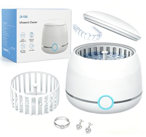 WRIYES 45kHz Pulitore Ultrasuoni, per la pulizia di allineatori dentali e apparecchi di contenzione, Pulitore Ultrasuoni Apparecchio Denti adatto anche per bite dentale,dentiere,ecc