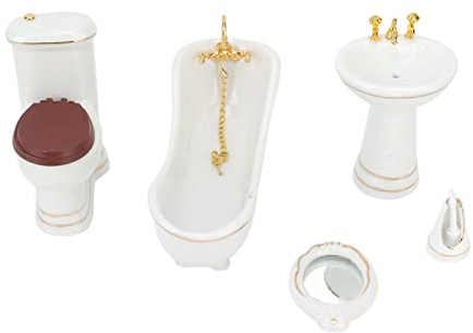 LUCKDANO Maileg Badezimmer-Waschbecken: 12 Puppenhaus-Badezimmer-Set – Exquisite Puppenhaus-Miniaturmöbel aus Porzellan, Inklusive Toilette, Badewanne, Waschbecken und Zubehör, für und Sammler