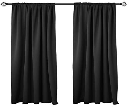WOLTU 2er Set Gardinen Vorhang Blickdicht Kräuselband für Schiene, 250 g/m² Schwere Verdunklungsvorhänge Thermovorhang kälteschutz lichtdicht für Wohnzimmer Kinderzimmer, 135x175 cm Schwarz