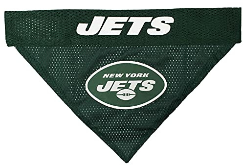 Pets First NFL DOG BANDANA - NEW YORK JETS REVERSIBLE PET BANDANA. 2 Sided Sports Bandana with a PREMIUM Embroidery TEAM LOGO, Small/Medium. - 2 Sizes & 32 NFL Teams available