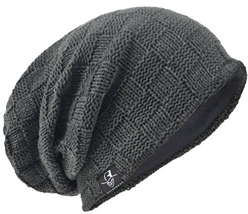 HISSHE Herren Übergröße Beanie Slouch Schädel Kappe Stricken Winter Strickmütze B08 (21-Grau)