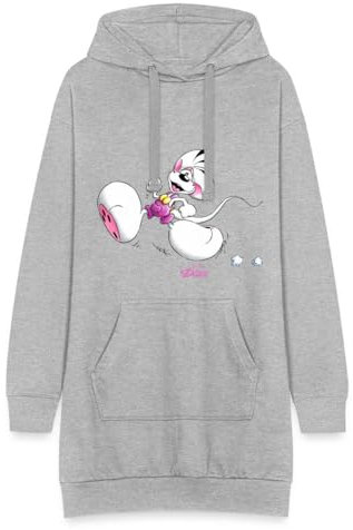Spreadshirt Diddl Rennt Diddlmaus Geht Laufen Hoodie-Kleid, L, Grau meliert