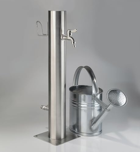 Westfalia Wasserwelten Wasserzapfsäule Edelstahl inklusive Schlauchhalter und 2 Hähne 75 cm
