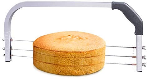 Bonviee Adjustable Cake Leveler Professional Layer Slicer Cutter 3 Blades Stainless Steel Cut Saw with 2pcs Plastic Scrapers for Baking Tools, Aluminum, Gray