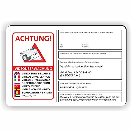 dsgvo BDSG - Videoüberwachung Schild/VÜ-015 - (15x10cm SCHILD)