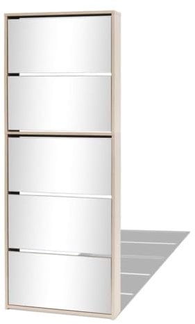 vidaXL Schuhschrank Schuhregal Schuhkipper Schuhkommode 5 Fächern Spiegel Eiche