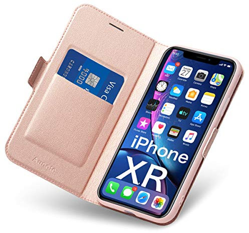 Aunote Hülle für iPhone Xr, Handyhülle iPhone Xr, Schutzhülle/Klapphülle iPhone Xr, Hülle iPhone 10 Xr, Hülle iPhone Xr Klappbar, Handy Hülle iPhone Xr, Tasche Etui Flip Phone Cover Case Apple. Rosa