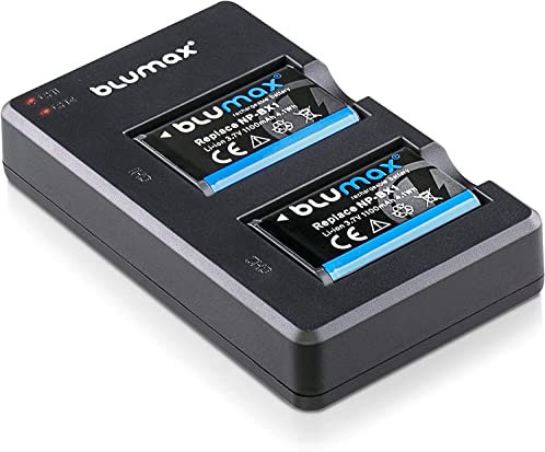 Blumax - 2 Batteries Type Sony NP-BX1 à 1100 mAh - avec Chargeur USB Double Slim Dual - Compatible avec Sony Cyber-Shot DSC-RX100 HDR-CX4 RX100-IV