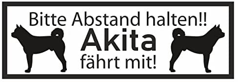 Samunshi® Aufkleber Akita fährt mit - Schild Sticker Hinweisschild Warnschild Vorsicht Hund 20 x 7cm Akita fährt mit schwarz