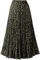 CHARTOU Damen-Rock, elastisch, hohe Taille, A-Linie, Leopardenmuster, plissiert, Midi-Rock, Grün , X-Klein