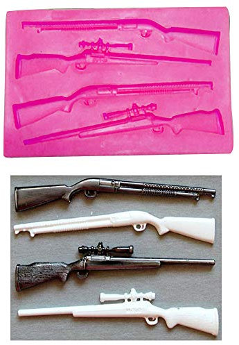 1xGewehr Maschinenpistole Silikon Form für DIY Cupcake Topper Dekoration Eiswürfel Schokolade Pudding Kristall Handarbeit Eiscreme Gummi Paste Gelee Shots Seife Form Fondant Form Desserts Süßigkeiten