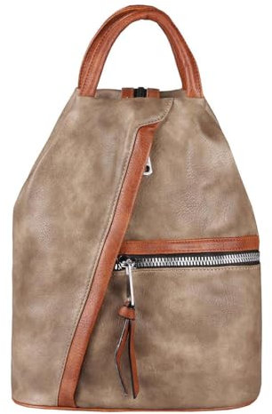 OBC Damen Rucksack Tasche Schultertasche Leder Optik Daypack Backpack Handtasche Tagesrucksack Cityrucksack Taupe-Braun