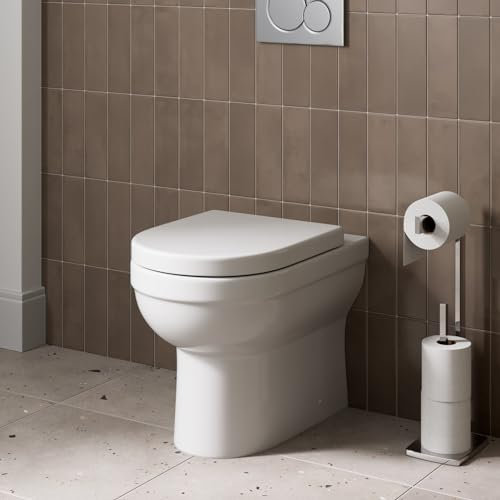 Affine® Milan Modern Bathroom Cloakroom Back to Wall BTW Toilet Space Saving Small WC Toilets, Soft Close Top Fix Seat, D Shape Pan Ceramic, White Gloss