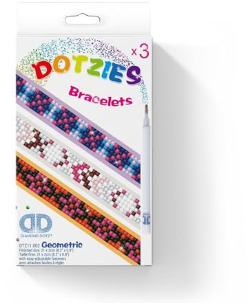 DIAMOND DOTZ DTZ11.002 - Original Diamond Painting Dotzies Armbänder Set Geometric mit 3 glitzernden Bracelets ca. 21 x 2 cm, DIY Diamant Komplettset für Kinder ab 8 Jahren, Extra funkelnd