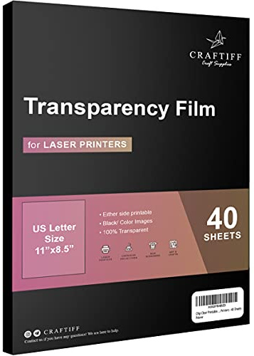 Ohp Clear Printable Transparency Film 8.5 x 11 Inches for Overhead Projectors, for Laser Printers - 40 Sheets