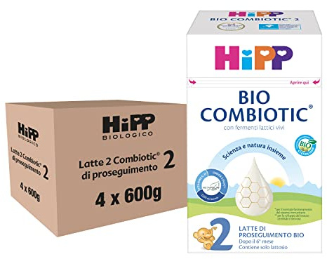 HiPP - Latte 2 Combiotic di Proseguimento Bio, Latte in Polvere per Neonati, Indicato dal 6° Mese Compiuto, 4 Confezioni da 600 g di Latte in Polvere HiPP Combiotic 2