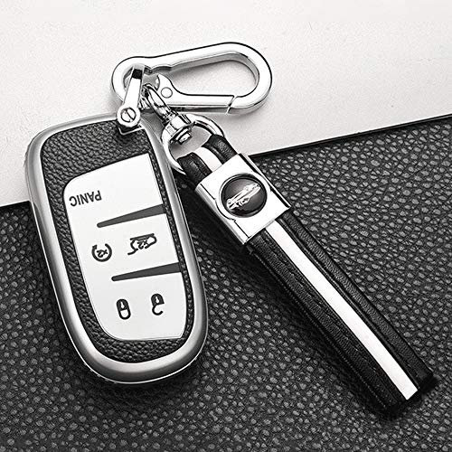 ontto Autoschlüssel Hülle für Jeep Renegade Compass Grand Cherokee for Chrysler 300C Wrangler Dodge Fernbedienung Cover TPU Leder Schlüsselhülle Schlüsselanhänger Schlüssel Schutz Etui-Silber