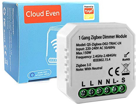 Cloud Even Interruptor Regulador ZigBee de atenuación LED Smart Dimmer Inteligente ZigBee 3.0 Módulo de luz Atenuador Temporizador,control remoto para bombillas LED y halógenas 150W 230V