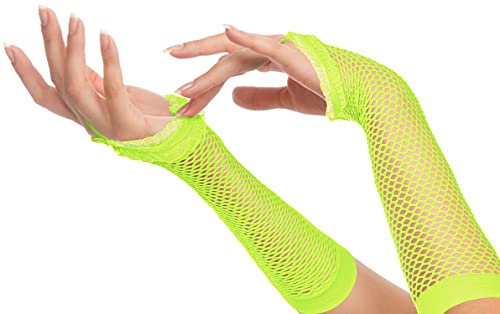 Balinco Rockige Netzhandschuhe 80er / 90er Jahre für Damen & Mädchen (Lang - Neon Gelb)