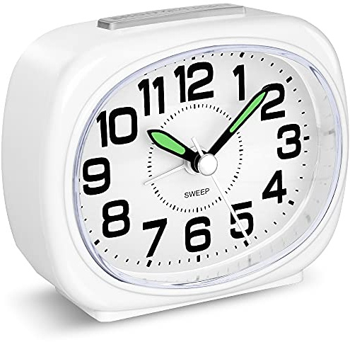 KOEPUO Bedside Alarm Clocks Silent Non Ticking Battery Powered Clocks Simple Analogue Alarm Clock Small Desk Clock with Light Snooze Large Display Quiet Bedroom Clocks for Heavy Sleepers Office Travel