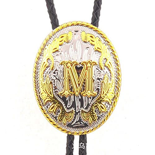 Cravate Western Cowboy Bolo Pour Homme - Corde En Cuir Faite À La Main Insigne Ovale De Lettre En Relief Doré De Luxe Cravate Bola Cravate Cravate Fine, Accessoires De Tendance De Mode De Bijoux De