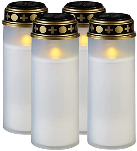 PEARL Grablicht Solar: 4er-Set XXL-Solar-LED-Grabkerze mit Dauerlicht und Akku, 21 cm, weiß (Grablichter betrieben, mit Sensor, Beleuchtung)