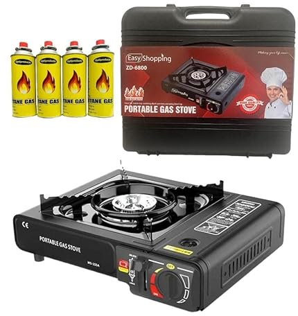Portable Camping Gas Cooker Stove Single Burner With 4 Canaister BBQ Caravan Outdoor Party Stove comes with Carry Case