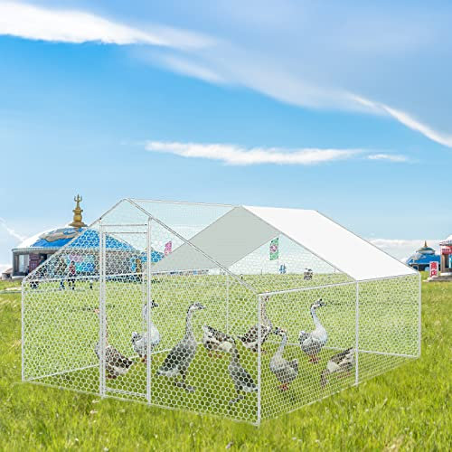 Yakimz Hühnerstall Hühnervoliere 3 * 4 * 2m Metall Hühnerkäfig mit Dachplane Schloss, Heimtiergehege Kaninchenstall für Hühner Geflügel Kleintiere
