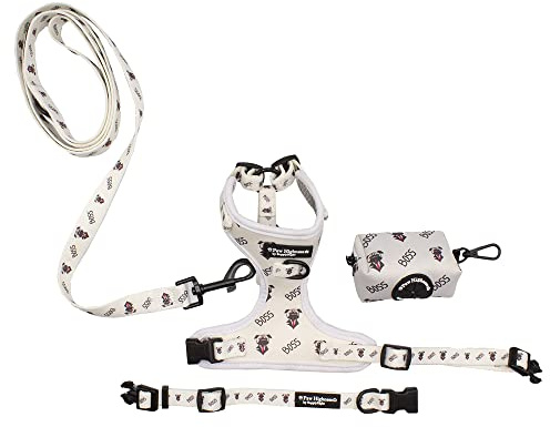 Paw Highness Dog Walking Harness, Collar, Leash & Poo Bag Holder Set Boss Dog Large