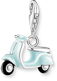 THOMAS SABO Charm-Anhänger türkiser Motorroller aus hochwertigem 925er Sterlingsilber mit dreidimensionalem Motorroller im Vintage-Stil, Maße: 21 x 18 mm,1937-041-7