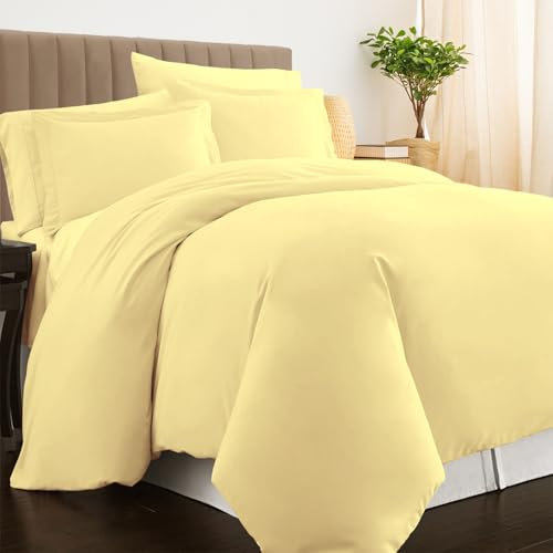Pizuna 800 Thread Count Cotton Super King Duvet Cover Set Mellow Yellow, 100% Long Staple Cotton Super King Quilt Cover, Luxury Soft Sateen Superking Duvet Covers (100% Cotton Duvet Cover Super King)